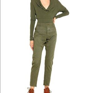 One Teaspoon Green Button Fly Pants Size 26 Raw Hem Neutral Minimalist Basic